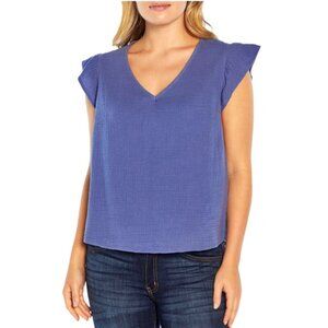 Three Dots Womens Size L Periwinkle Short Sleeve Double Layer Gauze Top NWT